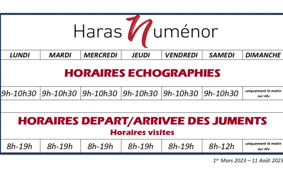 Horaires 2023